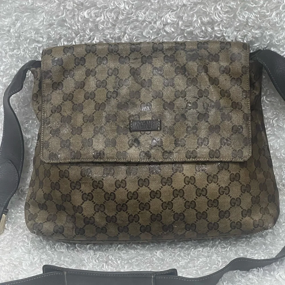 GUCCI Crystal Monogram Flap Messenger Bag Beige
